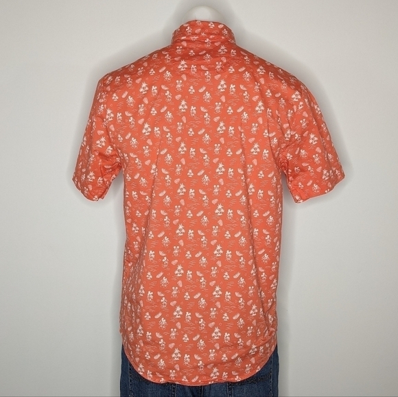 Disney Parks orange white tropical Mickey Mouse short sleeve button up S - Picture 5 of 8